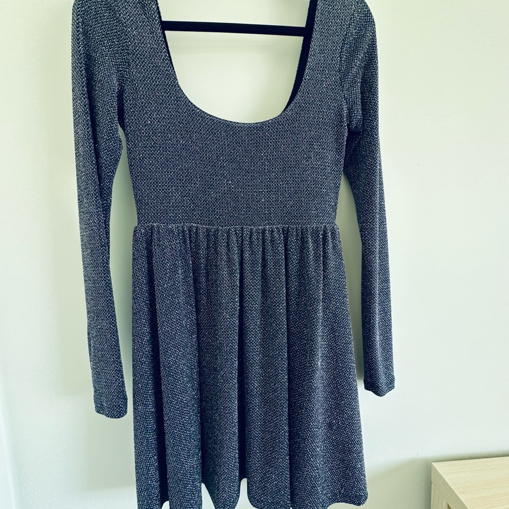 Free People Long Sleeve Mini Dress in Shimmery Navy Blue